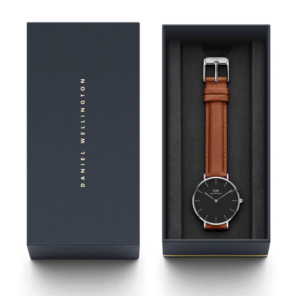 Daniel Wellington Petite Sterling Black Dial Brown Leather Strap Watch For Women - DW00100178 Buy Now By Daniel Wellington