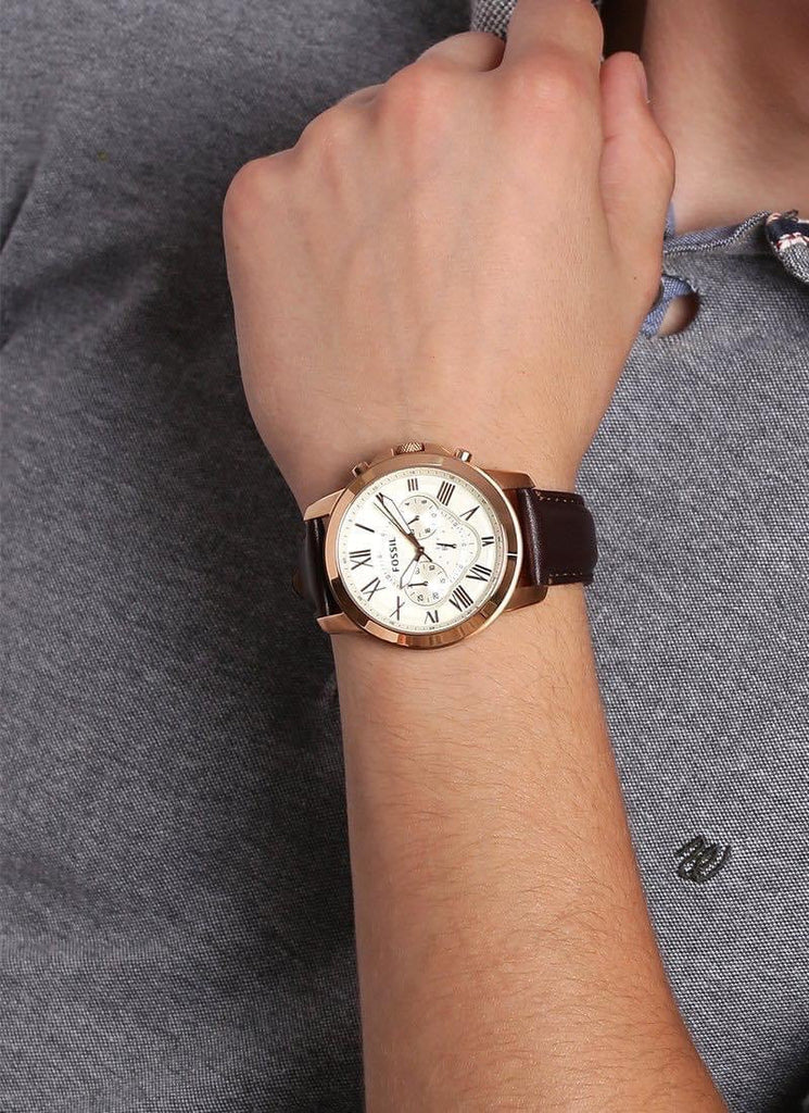 Fossil Grant Chronograph White Dial Brown Leather Strap Watch for Men - FS4991 Buy Now By Fossil