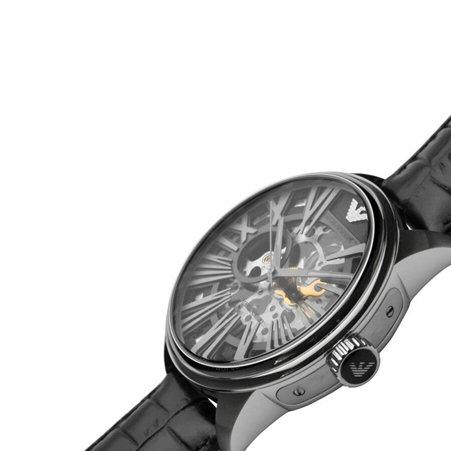 Emporio Armani Meccanico Automatic Black Dial Leather Strap Watch For Men - AR4629 Buy Now By Emporio Armani