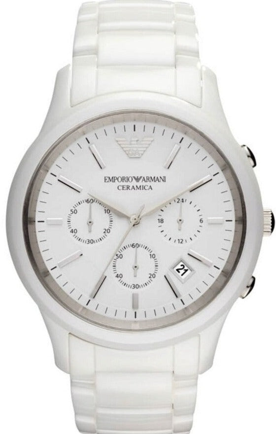 Emporio Armani Ceramica Chronograph White Dial White Strap Watch For Men - AR1453 Buy Now By Emporio Armani