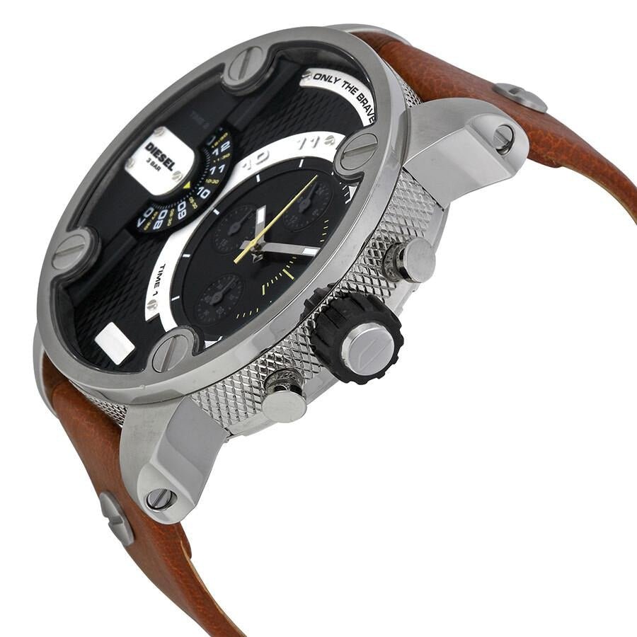Diesel SBA Dual Time Black Dial Brown Leather Strap Watch For Men - DZ7264 Buy Now By Diesel