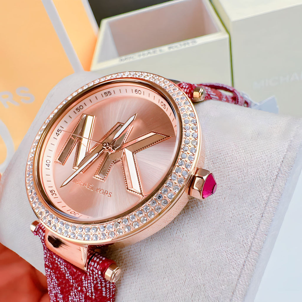 Michael Kors Parker Rose Gold Dial Maroon Leather Strap Watch For Women - MK2974 Buy Now By Michael Kors