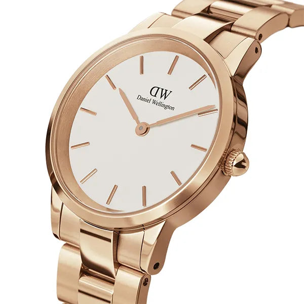 Daniel Wellington Iconic Link White Dial Rose Gold Steel Strap Watch For Women - DW00100209 Buy Now By Daniel Wellington