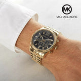 Michael Kors Lexington Chronograph Black Dial Gold Steel Strap Watch for Men - MK8286 Buy Now By Michael Kors