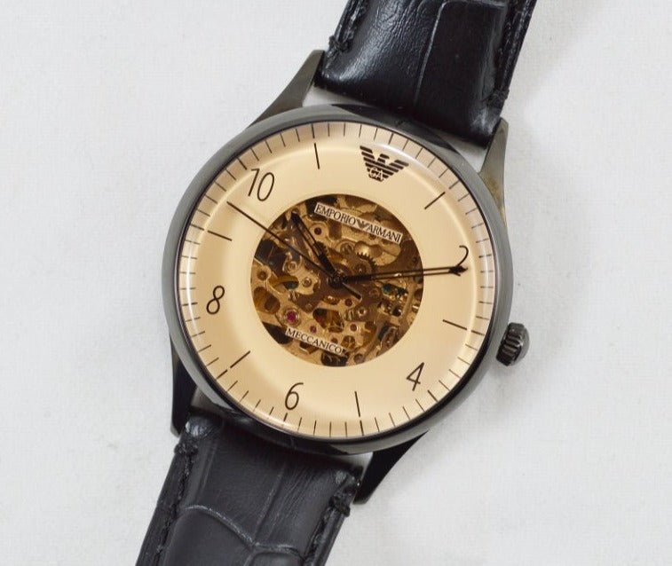 Emporio Armani Meccanico White Dial Black Leather Strap Watch For Men - AR1923 Buy Now By Emporio Armani