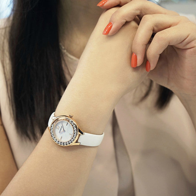 Swarovski Lovely Crystals Mother of Pearl Dial White Leather Strap Watch for Women - 5242904 Buy Now By Swarovski
