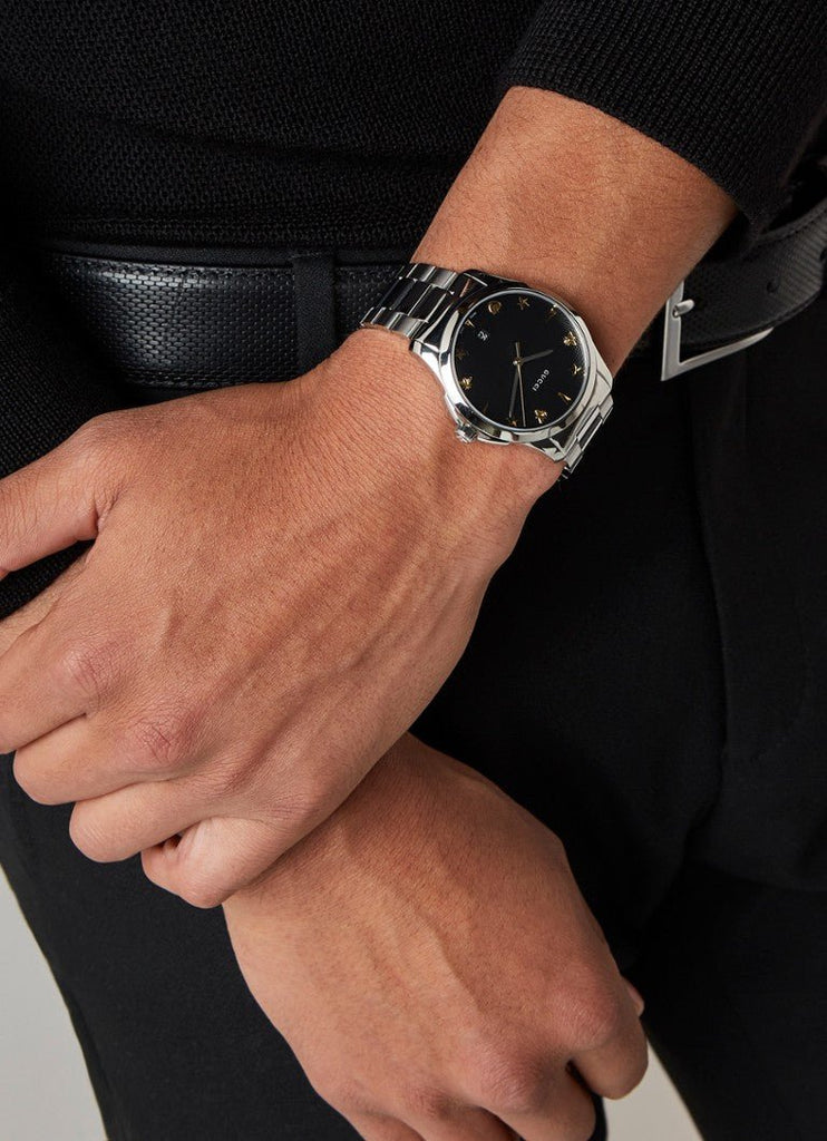 Gucci G Timeless Black Dial Silver Steel Strap Watch For Women - YA1264029 Buy Now By Gucci