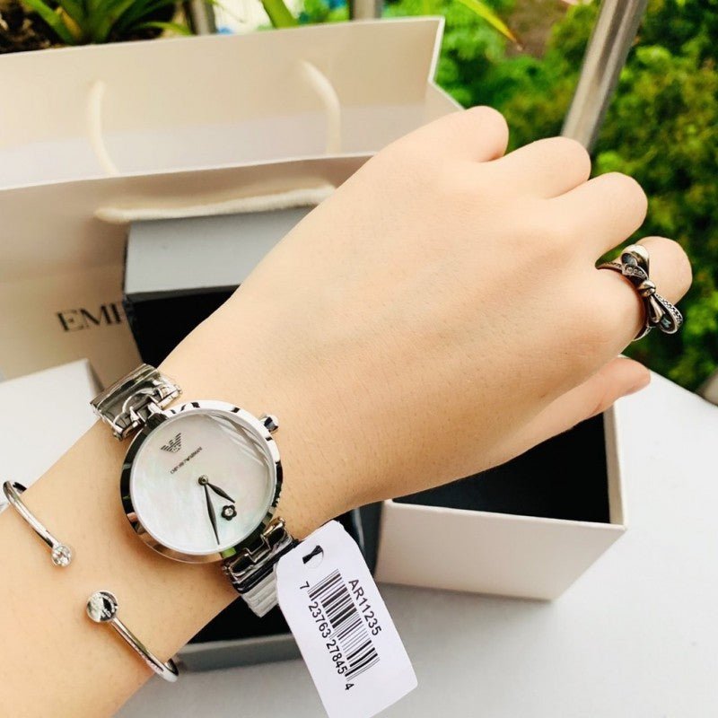 Emporio Armani Mother of Pearl Dial Silver Steel Strap Watch For Women - AR11235 Buy Now By Emporio Armani