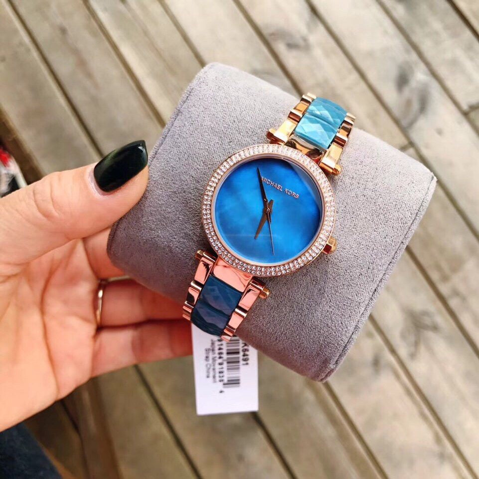 Michael Kors Parker Blue Mother of Pearl Dial Two Tone Steel Strap Watch for Women - MK6491 Buy Now By Michael Kors