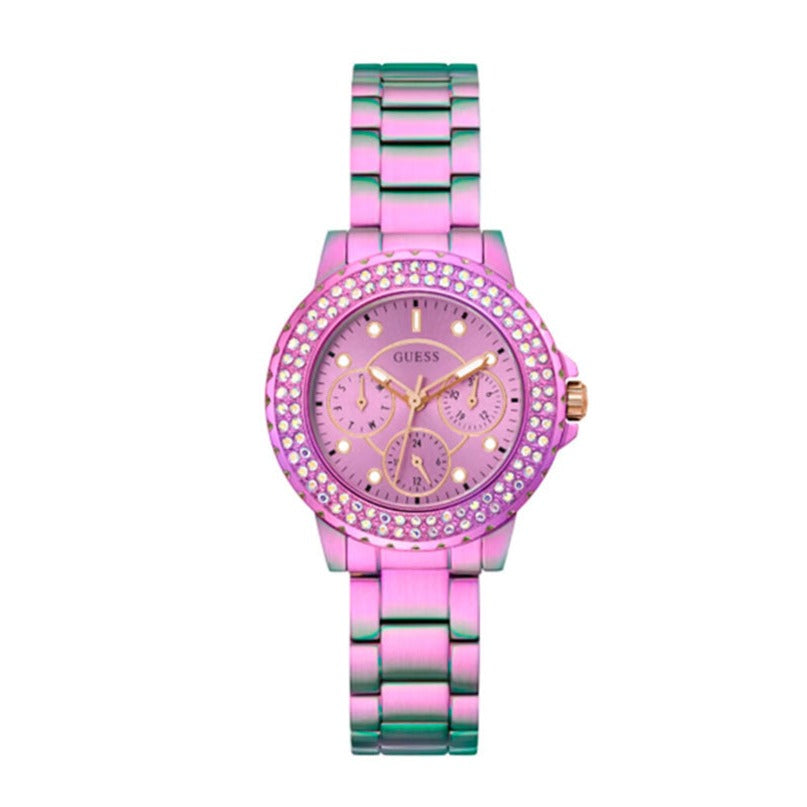 Guess Crown Jewel Diamonds Purple Dial Purple Steel Strap Watch for Women - GW0410L4 Buy Now By Guess
