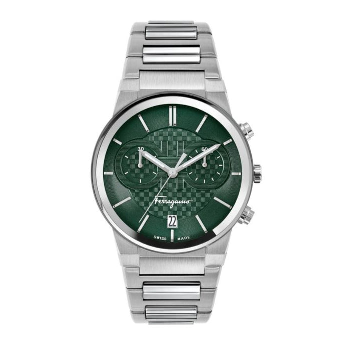 Salvatore Ferragamo Sapphire Chrono Green Dial Silver Steel Strap Watch for Men - SFME00421 Buy Now By Salvatore Ferragamo