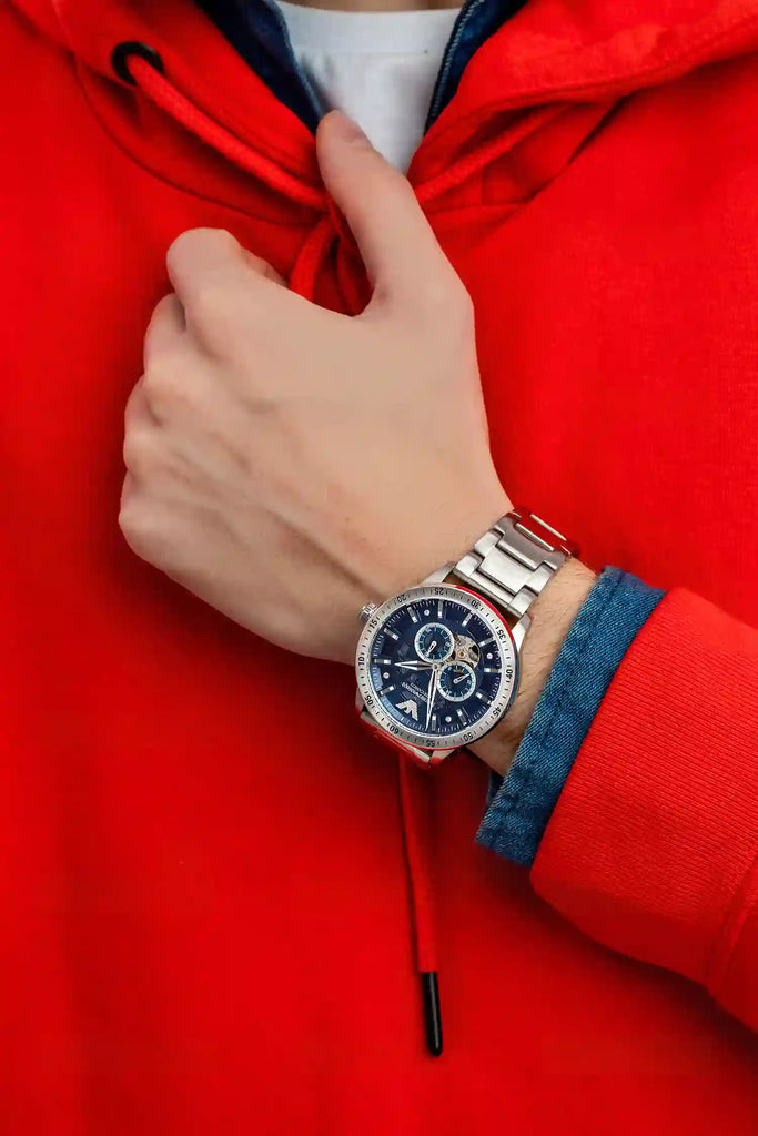 Emporio Armani Mario Chronograph Automatic Blue Dial Silver Steel Strap Watch For Men - AR60052 Buy Now By Emporio Armani