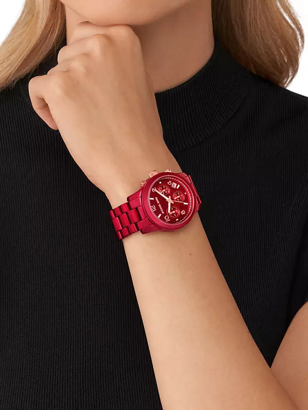 Michael Kors Runway Analog Chronograph Red Dial Red Steel Strap Watch for Women - MK7436 Buy Now By Michael Kors