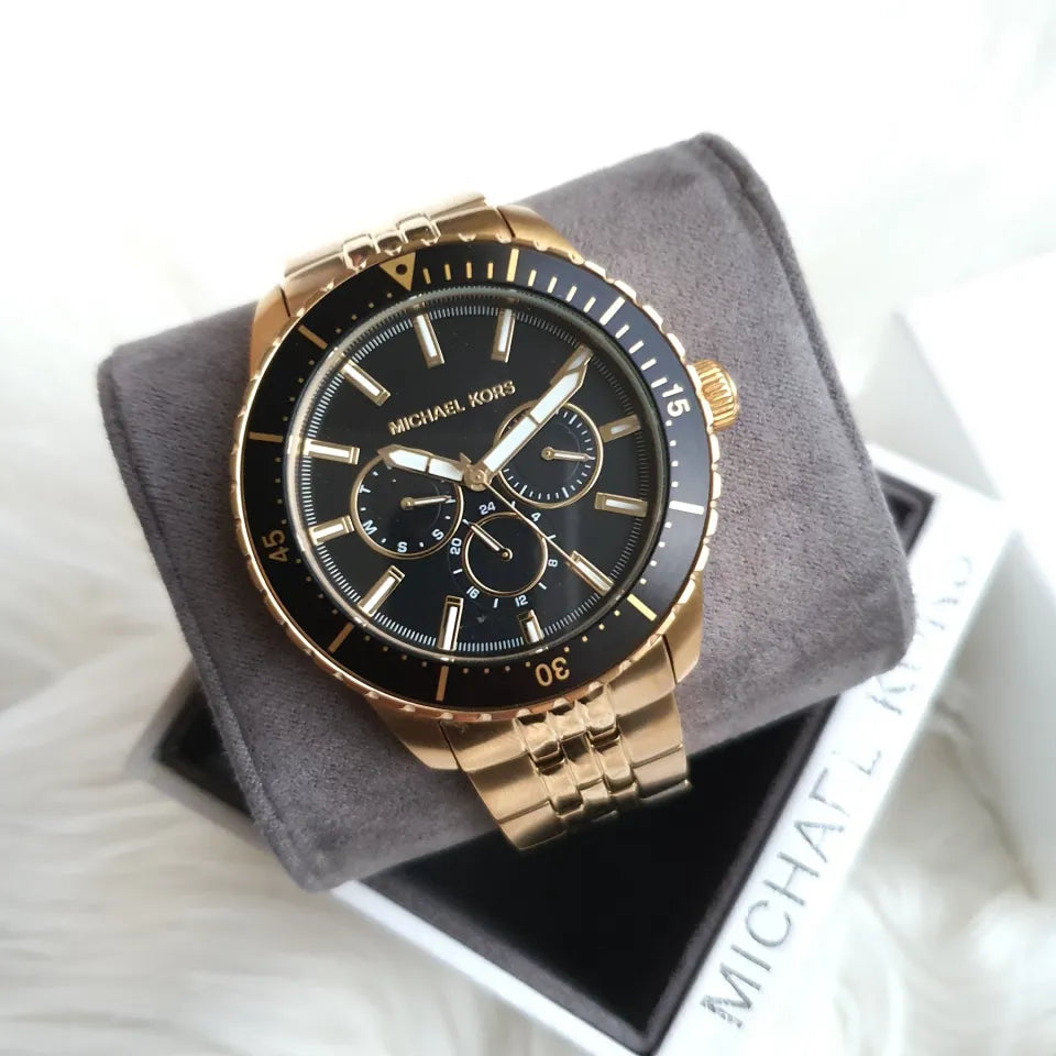 Michael Kors Cunningham Multifunction Black Dial Gold Steel Strap Watch For Men - MK7154 Buy Now By Michael Kors