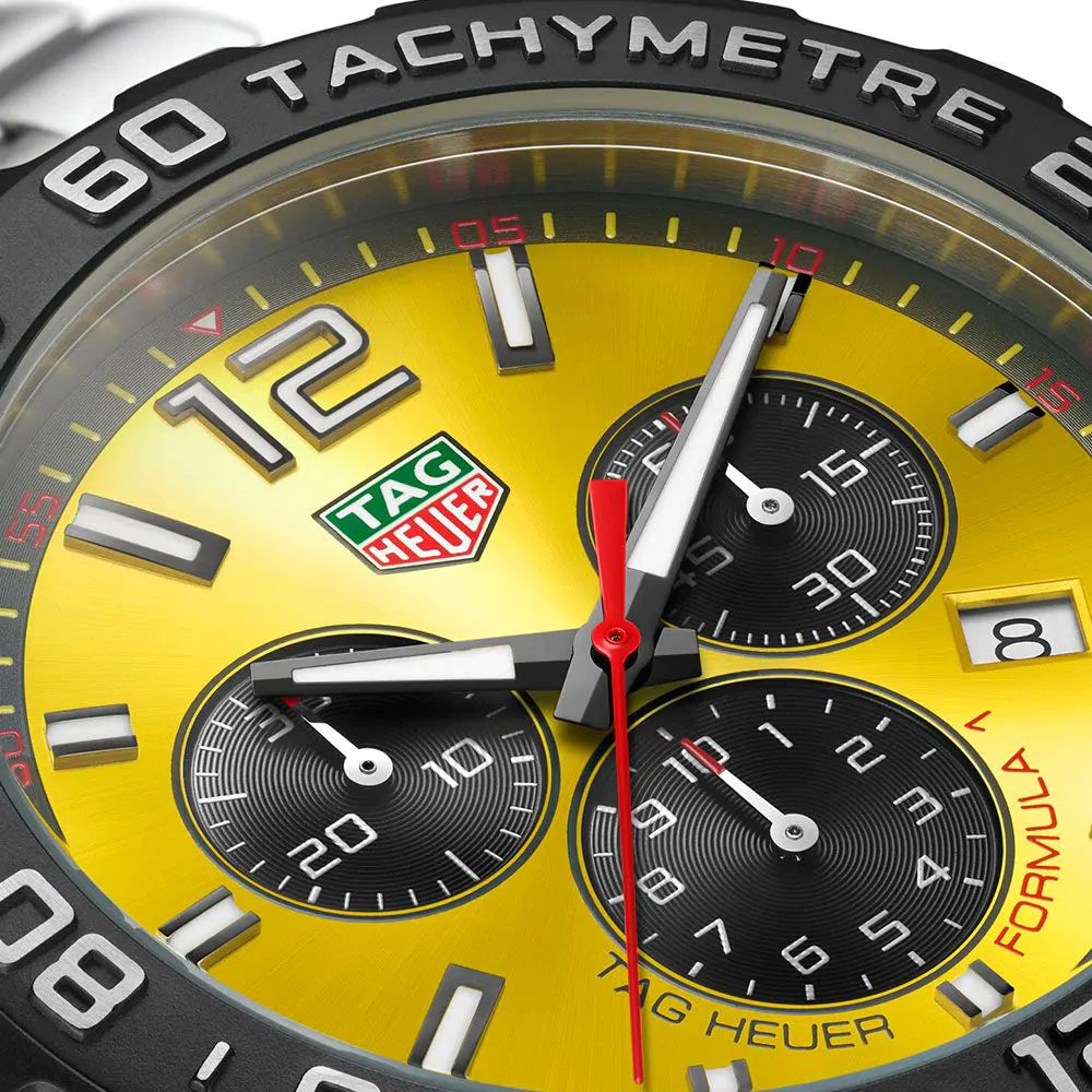 Tag Heuer Formula 1 Quartz Chronograph Yellow Dial Silver Steel Strap Watch for Men - CAZ101AM.BA0842 Buy Now By Tag Heuer