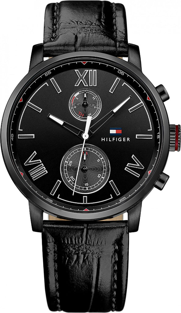 Tommy Hilfiger Aden Chronograph Black Dial Black Leather Strap Watch for Men - 1791310 Buy Now By Tommy Hilfiger