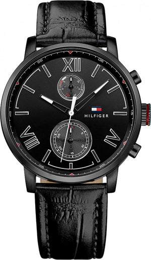 Tommy Hilfiger Aden Chronograph Black Dial Black Leather Strap Watch for Men - 1791310 Buy Now By Tommy Hilfiger