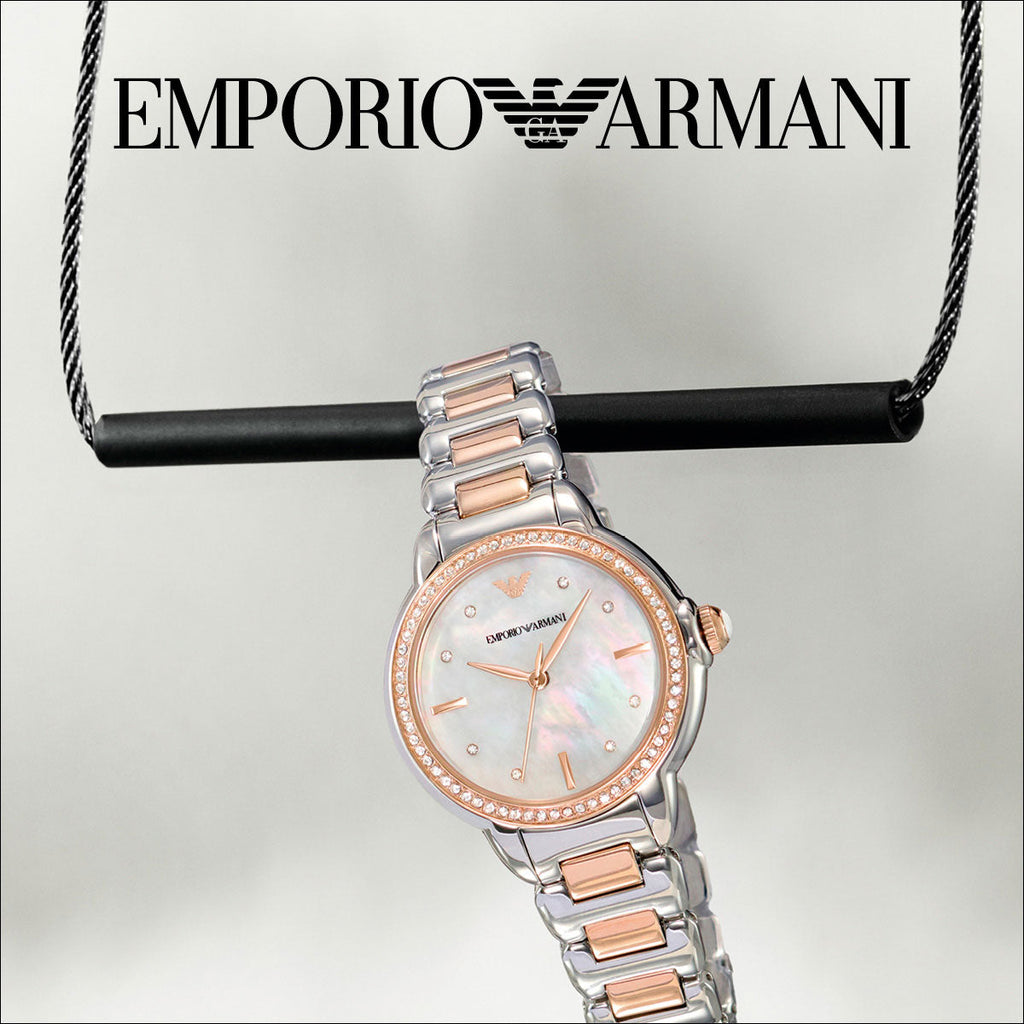 Emporio Armani Three Hand Quartz Mother of Pearl Dial Two Tone Steel Strap Watch For Women - AR11569 Buy Now By Emporio Armani