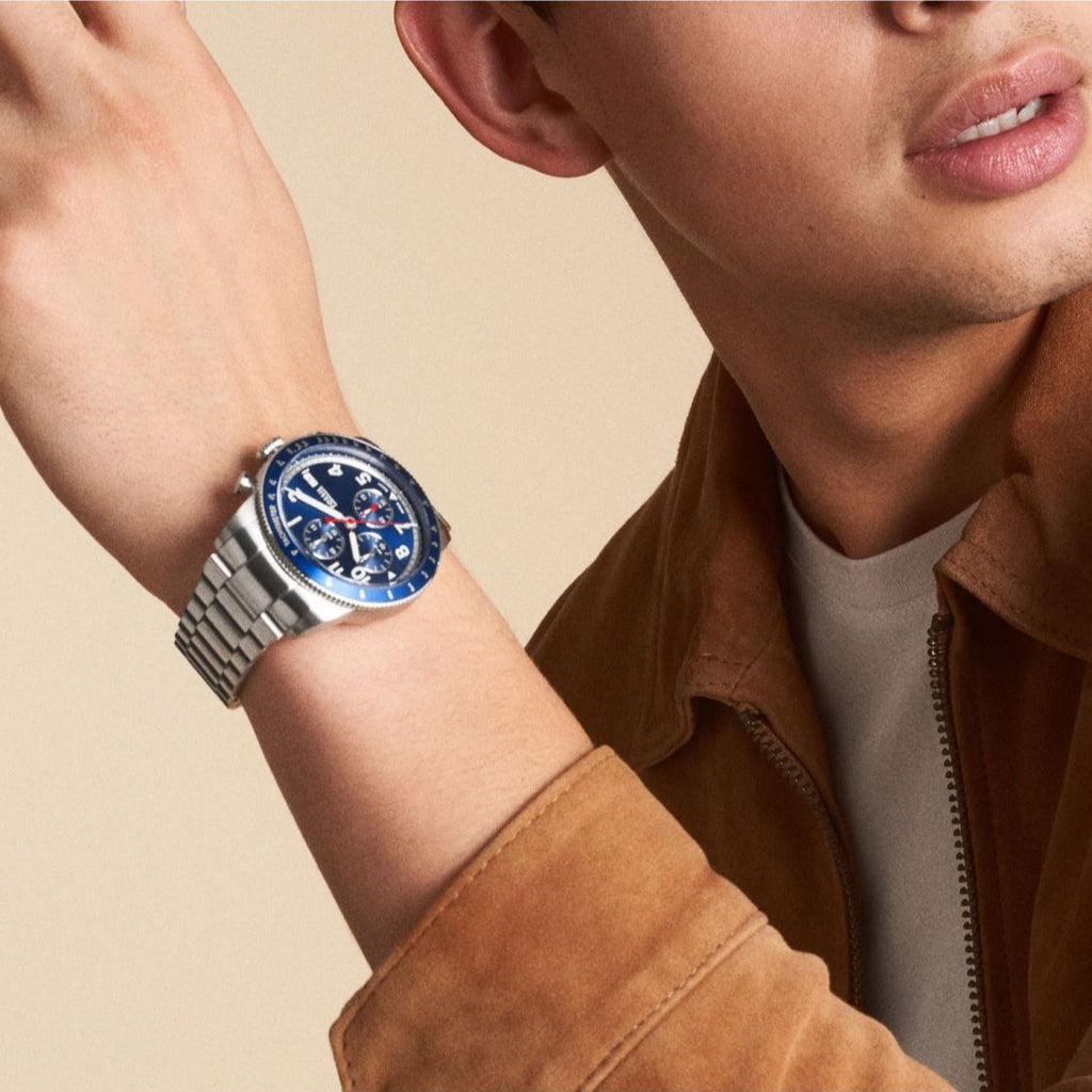 Fossil Sport Tourer Chronograph Blue Dial Silver Steel Strap Watch for Men - FS6047 Buy Now By Fossil