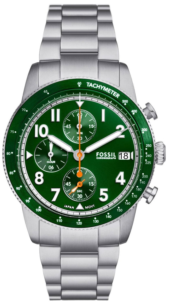 Fossil Sport Tourer Chronograph Green Dial Silver Steel Strap Watch for Men - FS6048 Buy Now By Fossil