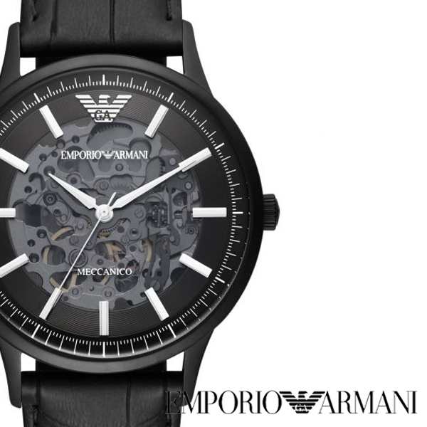 Emporio Armani Meccanico Automatic Black Dial Black Leather Strap Watch For Men - AR60042 Buy Now By Emporio Armani