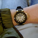 Guess Matrix Multifunction Gold Dial Black Rubber Strap Watch For Men - GW0423G2 Buy Now By Guess