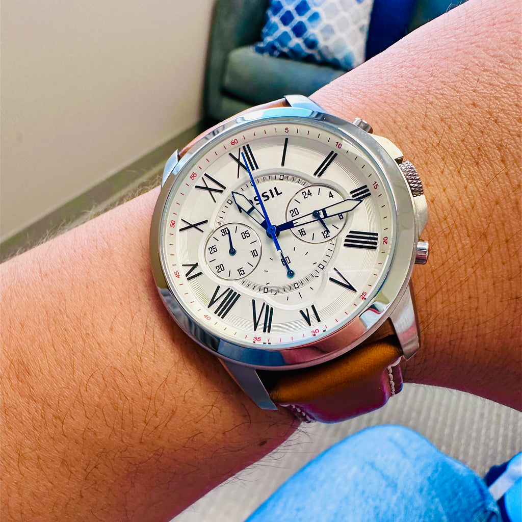 Fossil Grant Chronograph White Dial Brown Leather Strap Watch for Men - FS5060 Buy Now By Fossil