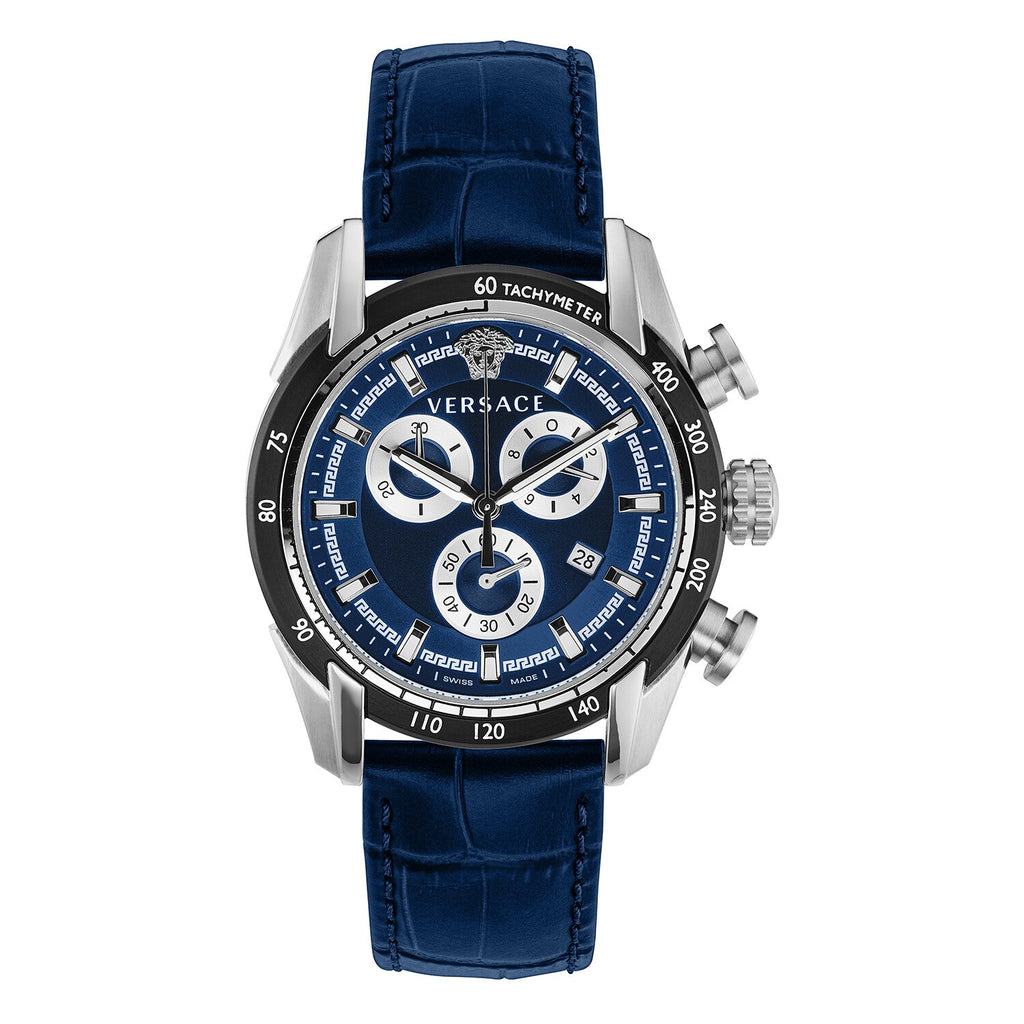 Versace V-Ray Chronograph Quartz Blue Dial Blue Leather Strap Watch for Men - VE2I00721 Buy Now By Versace