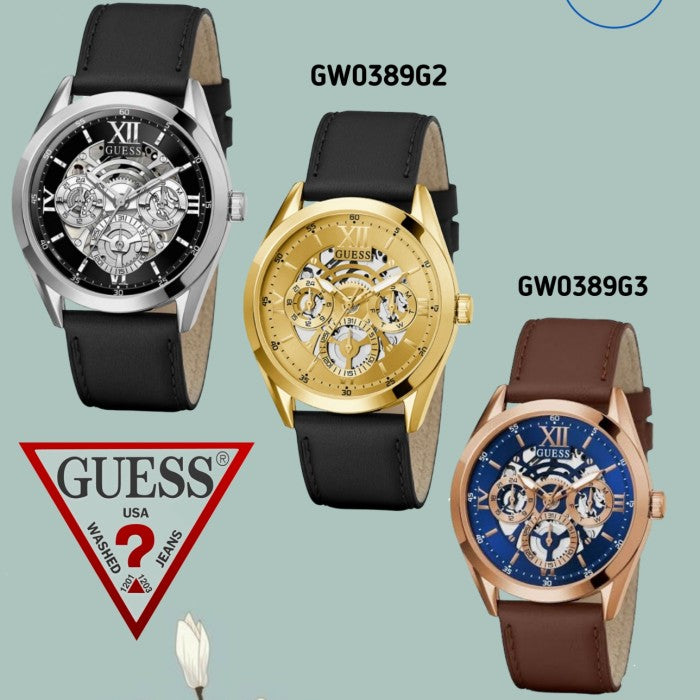 Guess Tailor Gold Dial Black Leather Strap Watch for Men - GW0389G2 Buy Now By Guess