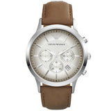 Emporio Armani Classic Chronograph Silver Dial Brown Leather Strap Watch For Men - AR2471 Buy Now By Emporio Armani