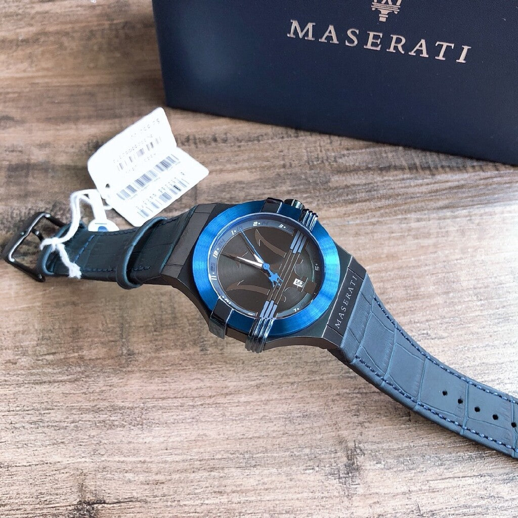 Maserati Potenza Black Dial 42mm Blue Leather Strap Watch For Men - R8851108007 Buy Now By Maserati