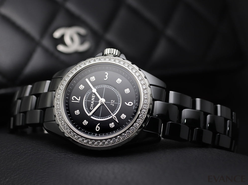 Chanel J12 Diamonds Ceramic Black Dial Black Steel Strap Watch for Women - J12 H3108