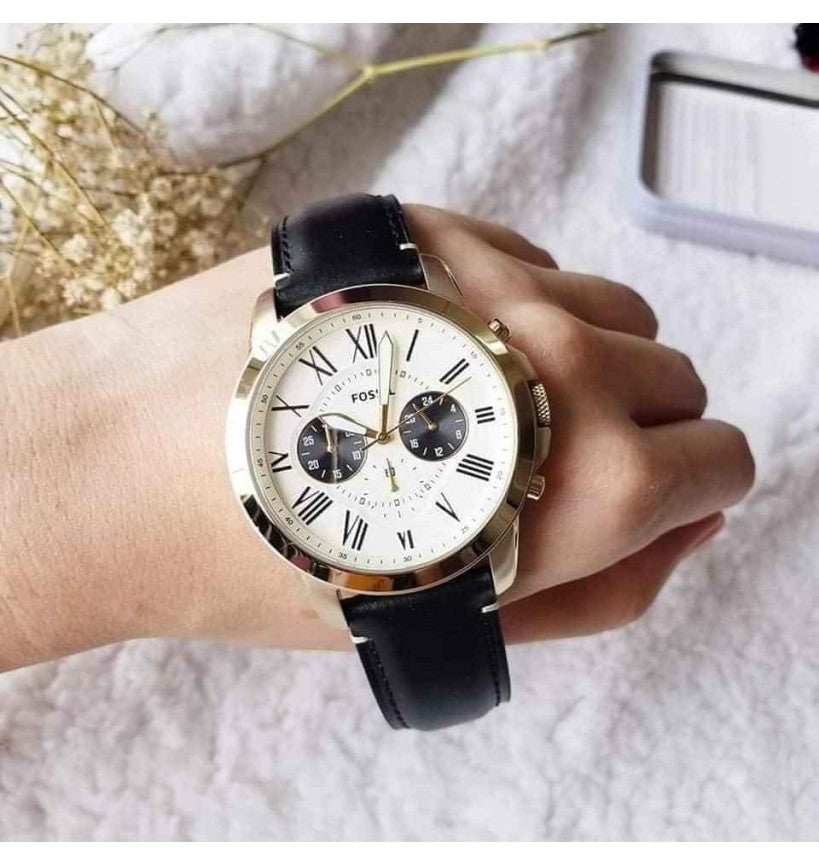 Fossil Grant Chronograph White Dial Black Leather Strap Watch for Men - FS5272 Buy Now By Fossil