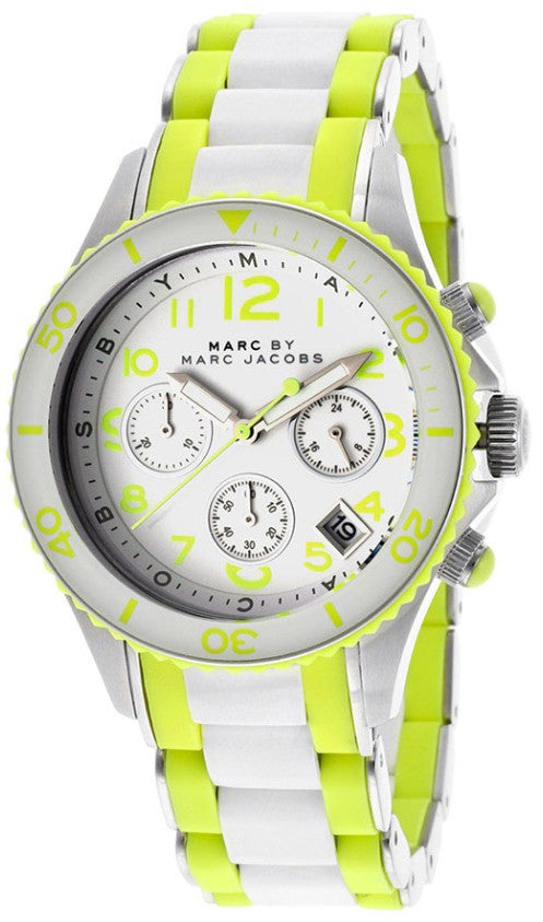 Marc Jacobs Rock Chronograph White Dial White & Green Silicone Strap Watch for Women - MBM2592 Buy Now By Marc Jacobs