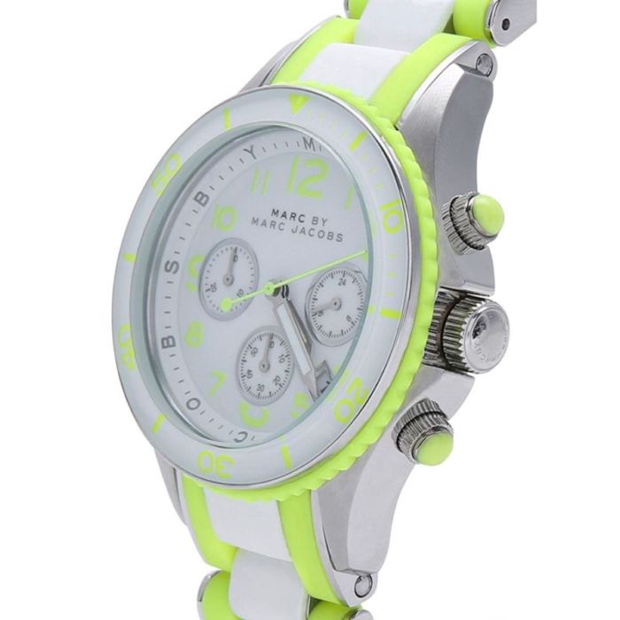 Marc Jacobs Rock Chronograph White Dial White & Green Silicone Strap Watch for Women - MBM2592 Buy Now By Marc Jacobs