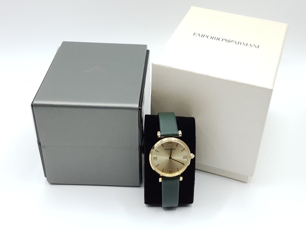 Emporio Armani Retro Champagne Beige Dial Green Leather Strap Watch For Women - AR1726 Buy Now By Emporio Armani