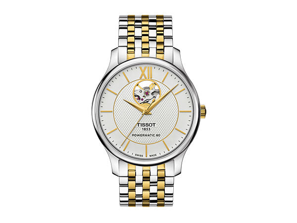 Tissot Tradition Powermatic 80 Open Heart Silver Dial Two Tone Steel Strap Watch For Men - T063.907.22.038.00 Buy Now By Tissot