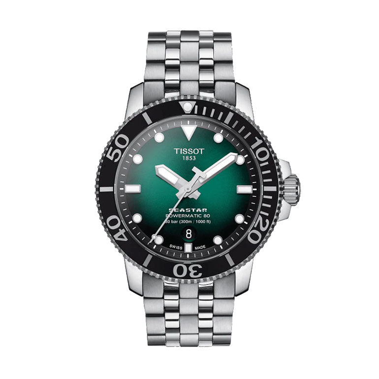 Tissot Seastar 1000 Powermatic 80 Green Dial Silver Steel Strap Watch For Men - T120.407.11.091.01 Buy Now By Tissot