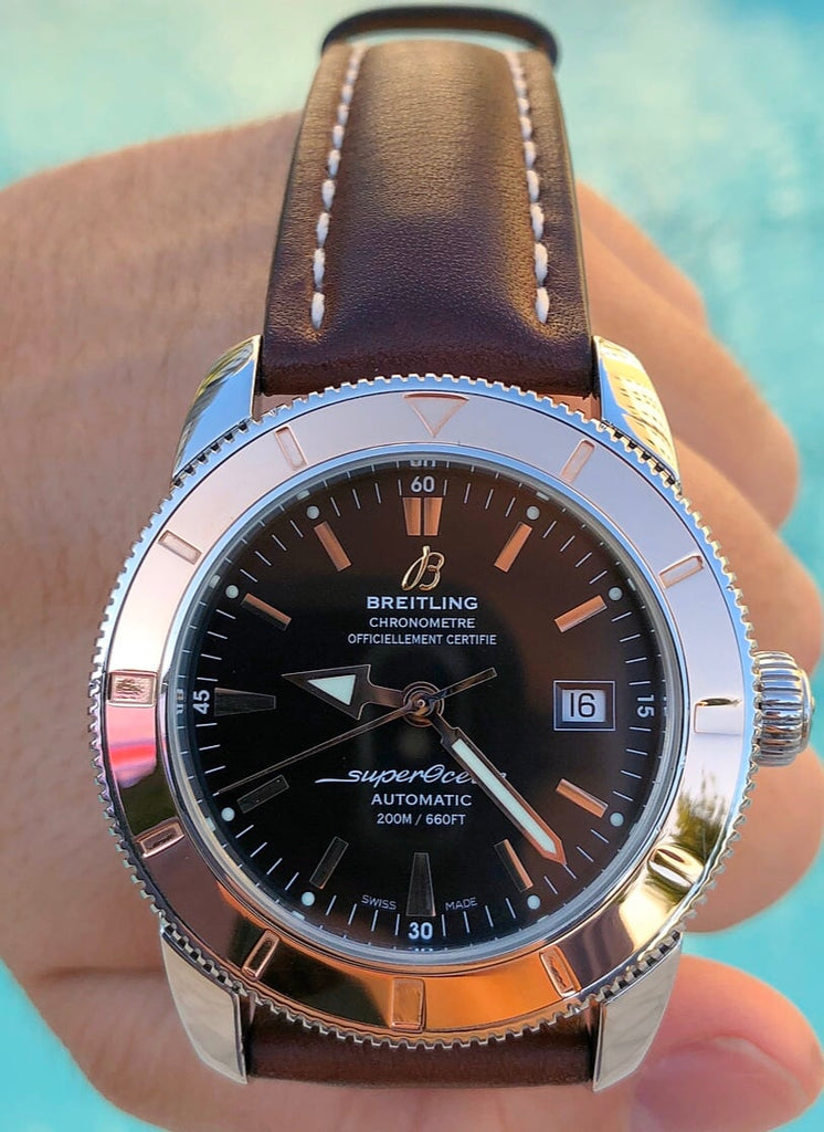 Breitling Superocean Heritage 42mm Rose Gold Chronometer Black Dial Brown Leather Strap Mens Watch - U1732112 Buy Now By Breitling