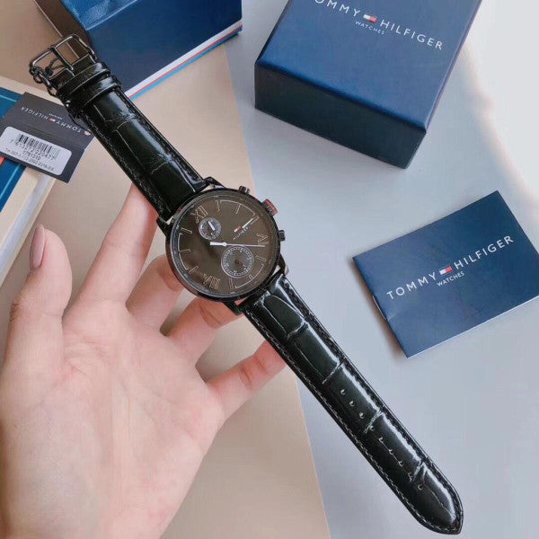 Tommy Hilfiger Aden Chronograph Black Dial Black Leather Strap Watch for Men - 1791310 Buy Now By Tommy Hilfiger