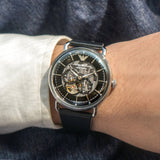 Emporio Armani Meccanico Skeleton Black Dial Black Leather Strap Watch For Men - AR60026 Buy Now By Emporio Armani