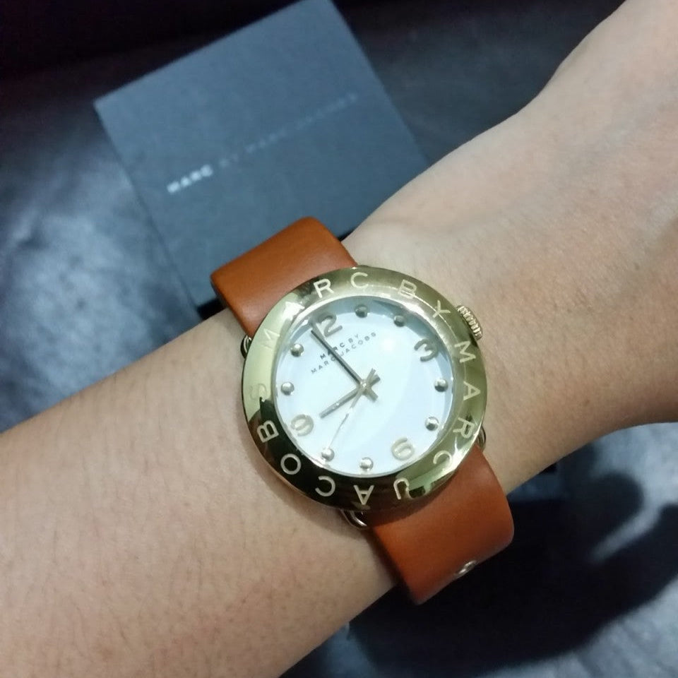 Marc Jacobs Amy White Dial Brown Leather Strap Watch for Women - MBM8574 Buy Now By Marc Jacobs