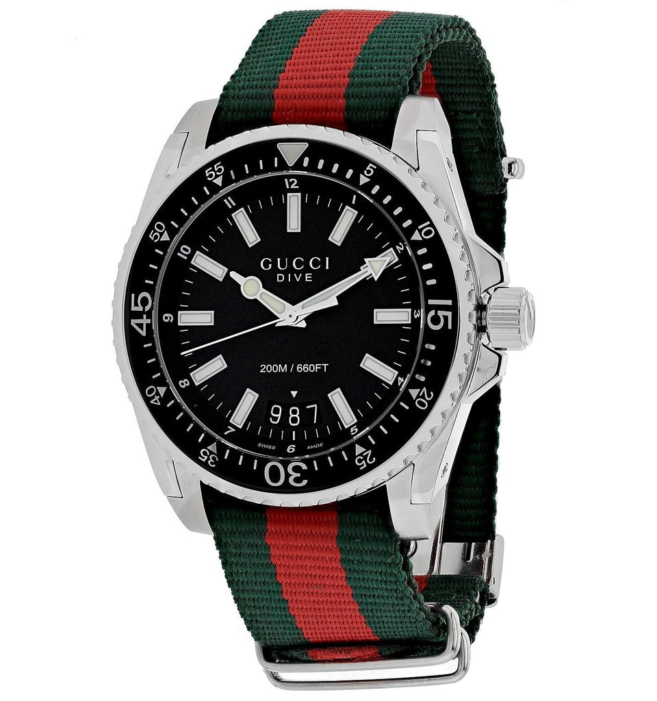 Gucci Dive Black Dial Two Tone NATO Strap Watch For Men - YA136206 Buy Now By Gucci