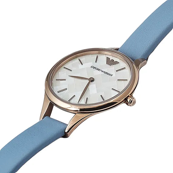 Emporio Armani Aurora Quartz Mother of Pearl White Dial Blue Leather Strap Watch For Women - AR11109 Buy Now By Emporio Armani