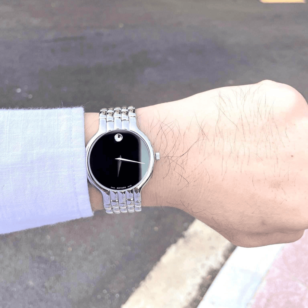 Movado Classic Quartz Black Dial Silver Steel Strap Watch for Men - 0606337 Buy Now By Movado