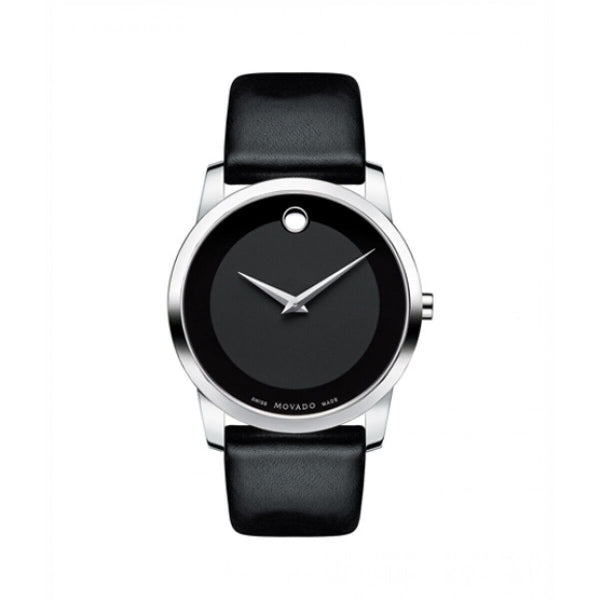 Movado Museum Black Dial Black Leather Strap Watch For Men - 606502 Buy Now By Movado