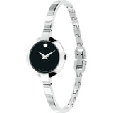 Movado Bela Black Dial Silver Steel Strap Watch For Women - 0606595 Buy Now By Movado