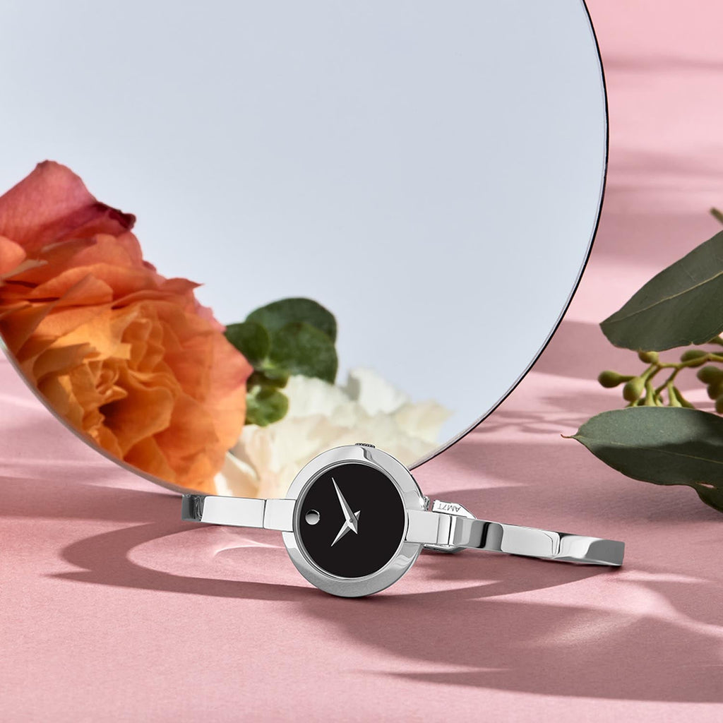 Movado Bela Black Dial Silver Steel Strap Watch For Women - 0606595 Buy Now By Movado