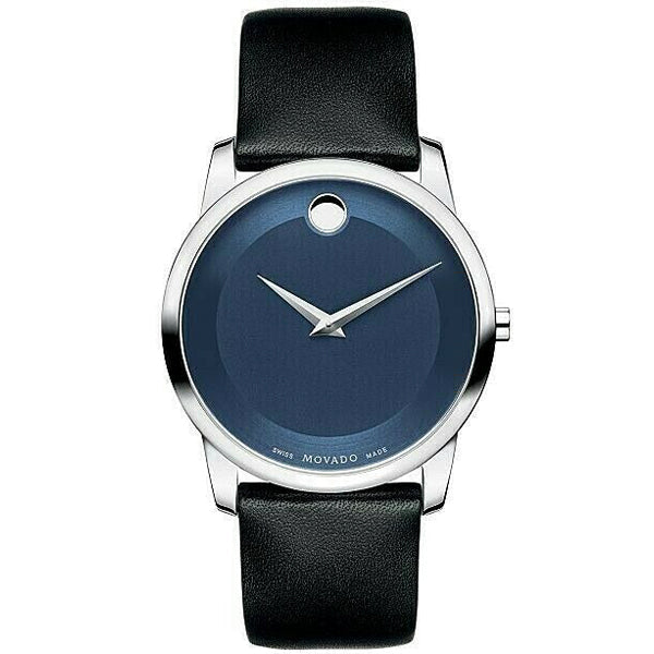 Movado Museum Classic Blue Dial Black Leather Strap Watch for Men - 606610 Buy Now By Movado