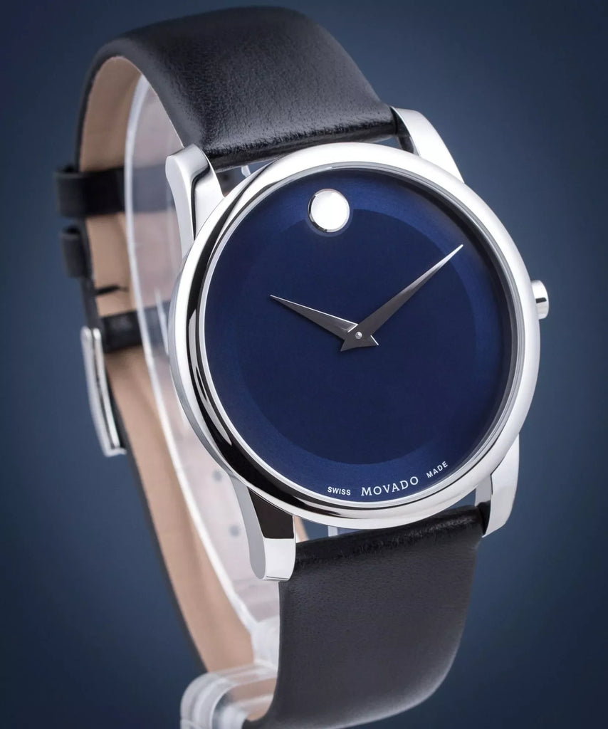 Movado Museum Classic Blue Dial Black Leather Strap Watch for Men - 606610 Buy Now By Movado